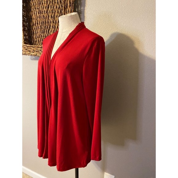 Susan Graver Cardigan Sweater Jacket Topper Cardinal Red S Small Stretch Duster - Picture 3 of 6